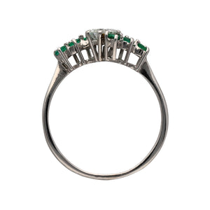 18ct White Gold Diamond & Emerald Coloured Cluster Dress Ring