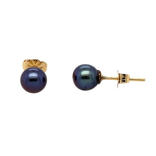18ct Gold & Grey/Blue Pearl Stud Earrings