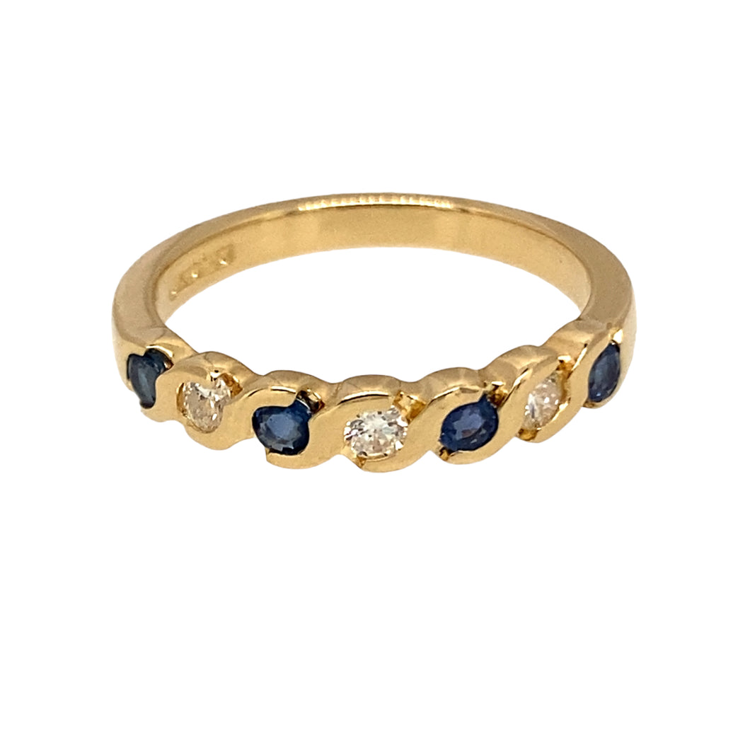 18ct Gold Diamond & Sapphire Set Band Ring