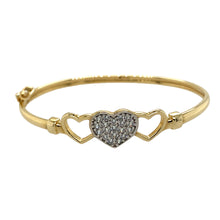 Load image into Gallery viewer, New 9ct Gold &amp; Cubic Zirconia Set Heart Hinged Bangle
