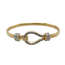 Load image into Gallery viewer, New 9ct Solid Gold &amp; Cubic Zirconia Set Twisted Horseshoe Baby Bangle
