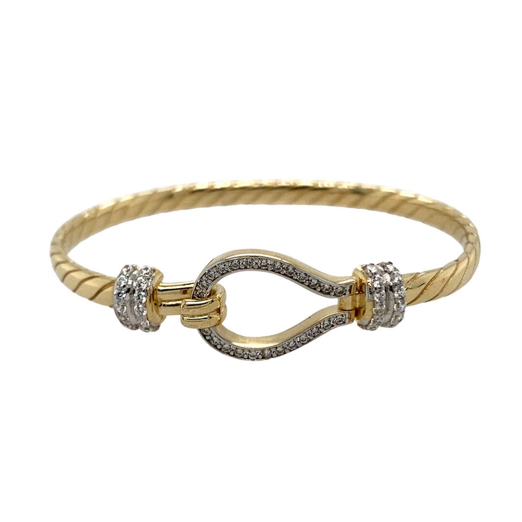 New 9ct Solid Gold & Cubic Zirconia Set Twisted Horseshoe Baby Bangle