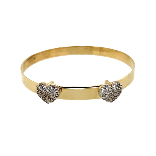 New 9ct Gold & Cubic Zirconia Set Heart Expander Baby Bangle
