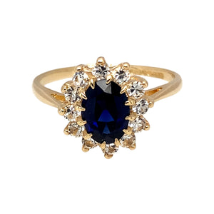 9ct Gold Blue Stone & Cubic Zirconia Set Cluster Ring