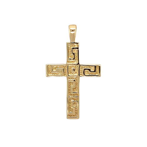 9ct Gold Greek Key Patterned Cross Pendant