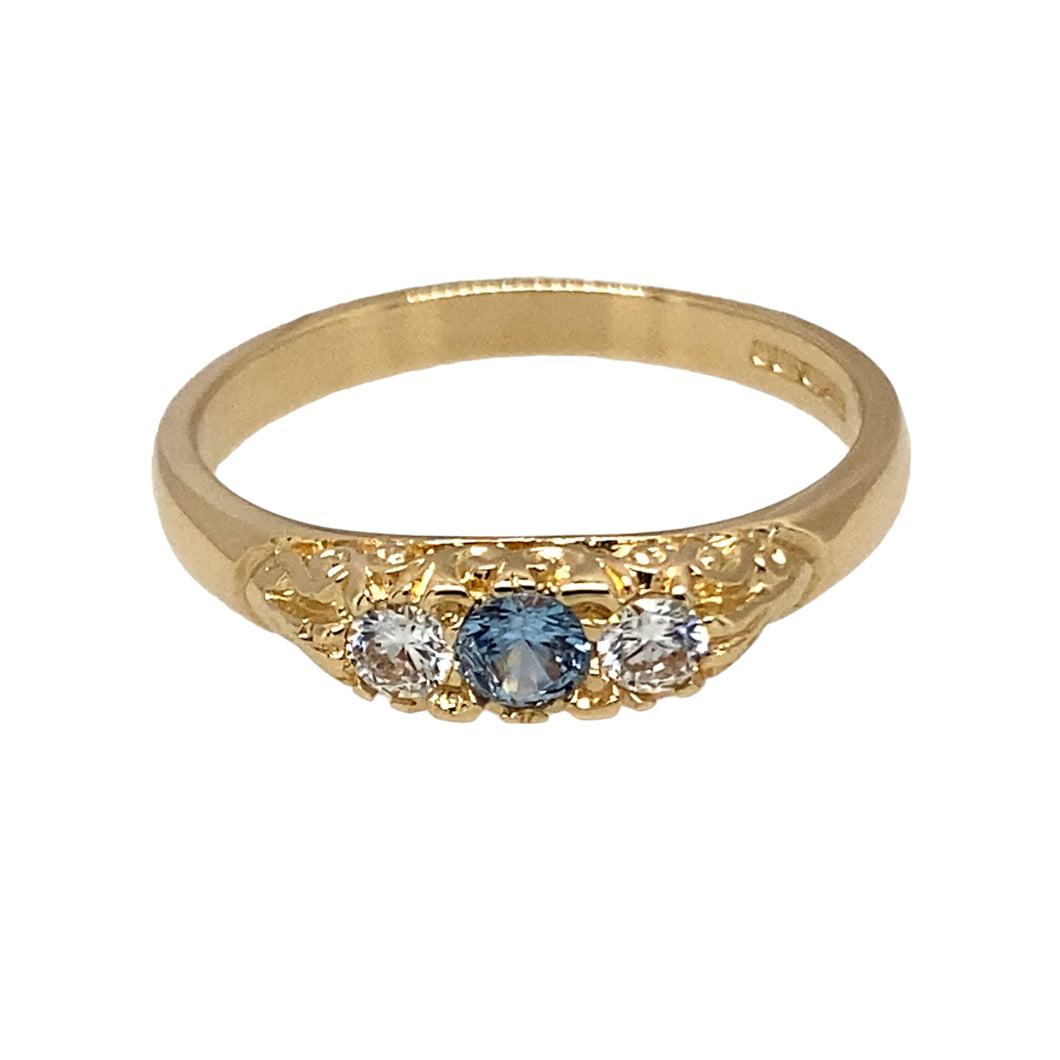 9ct Gold Blue Stone & Cubic Zirconia Set Ring