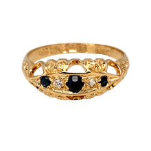 Load image into Gallery viewer, 9ct Gold Sapphire &amp; Cubic Zirconia Set Antique Style Ring
