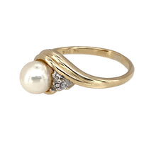 Load image into Gallery viewer, Preowned 9ct Yellow and White Gold Diamond &amp; Pearl Set Ring in size N with the weight 2.40 grams. The pearl stone is 7mm diameter
