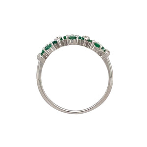 9ct White Gold Diamond & Emerald Set Band Ring