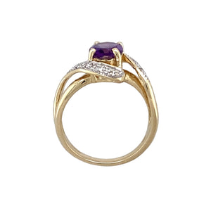 9ct Gold Diamond & Amethyst Set Swirl Ring
