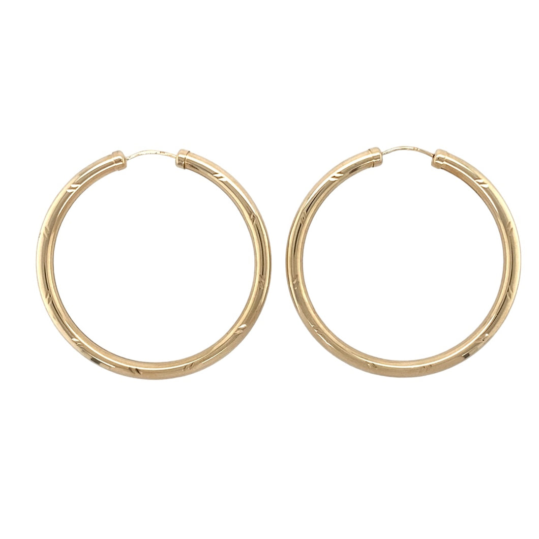 9ct Gold Patterned Hollow Tube Hoop Creole Earrings