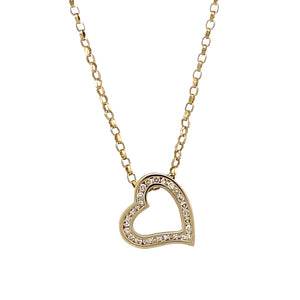 9ct Gold & Diamond Set Open Heart 18" Necklace