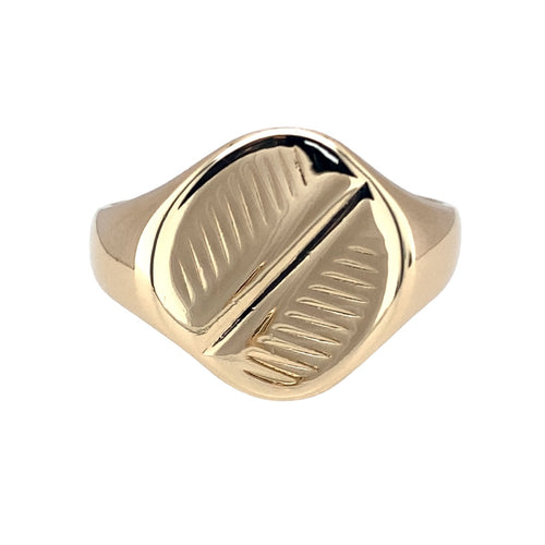 9ct Gold Patterned Oval Signet Ring