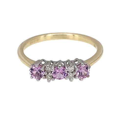 9ct Gold Diamond & Pink Sapphire Set Band Ring