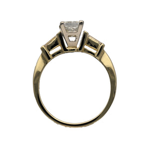 14ct Gold & Diamond Set Emerald Cut Solitaire Ring
