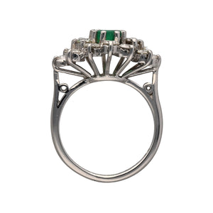 18ct White Gold Diamond & Emerald Set Cluster Ring
