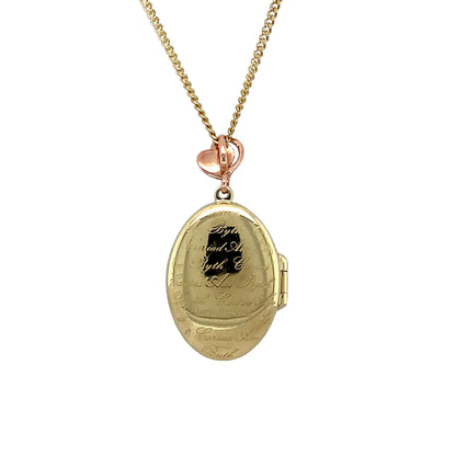 Preowned 9ct Yellow and Rose Gold & Diamond Set Clogau Oval Tree of Life Locket on an 18" Clogau gold curb chain with the weight 7.30 grams. The pendant is 3.2cm long including the bail and the locket space is approximately 22mm by 15mm. The back of the locket says 'Cariad am Byth' which means 'Love Forever'