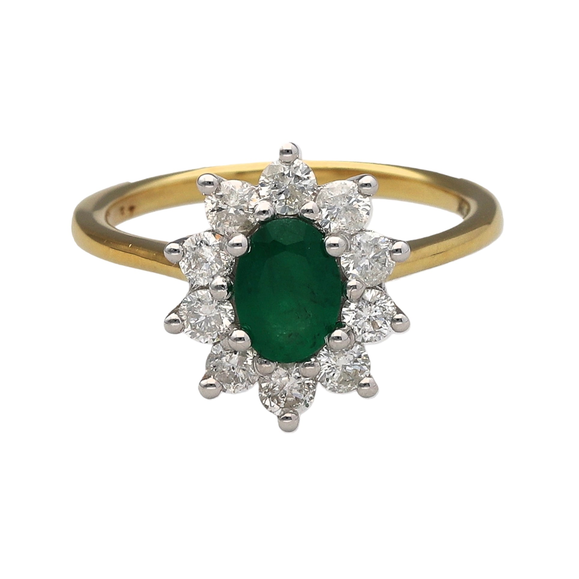 New 18ct Gold Diamond & Emerald Cluster Ring