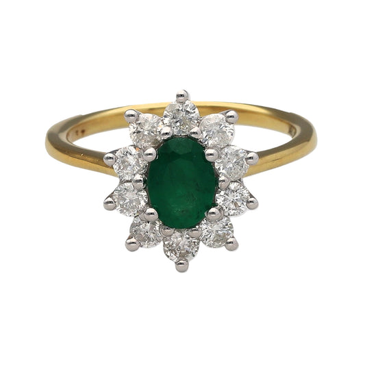 New 18ct Gold Diamond & Emerald Cluster Ring