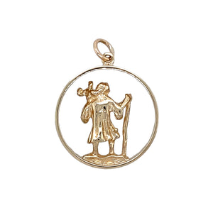 Preowned 9ct Solid Yellow Gold Open Work St Christopher Pendant with the weight 5.20 grams