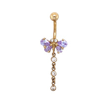 Load image into Gallery viewer, 9ct Gold &amp; Cubic Zirconia Set Butterfly Drop Belly Bar
