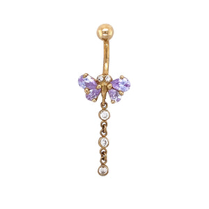 9ct Gold & Cubic Zirconia Set Butterfly Drop Belly Bar