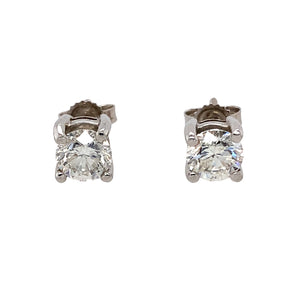 New 18ct White Gold & Diamond Set Stud Earrings with the weight 2.10 grams. These earrings are made up of four claw set Brilliant Cut Diamonds at approximately 60pt each with a total of 1.20ct Diamonds