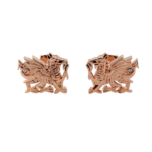 9ct Gold & Diamond Set Welsh Dragon Cufflinks