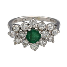 Load image into Gallery viewer, 18ct White Gold Diamond &amp; Emerald Set Cluster Ring
