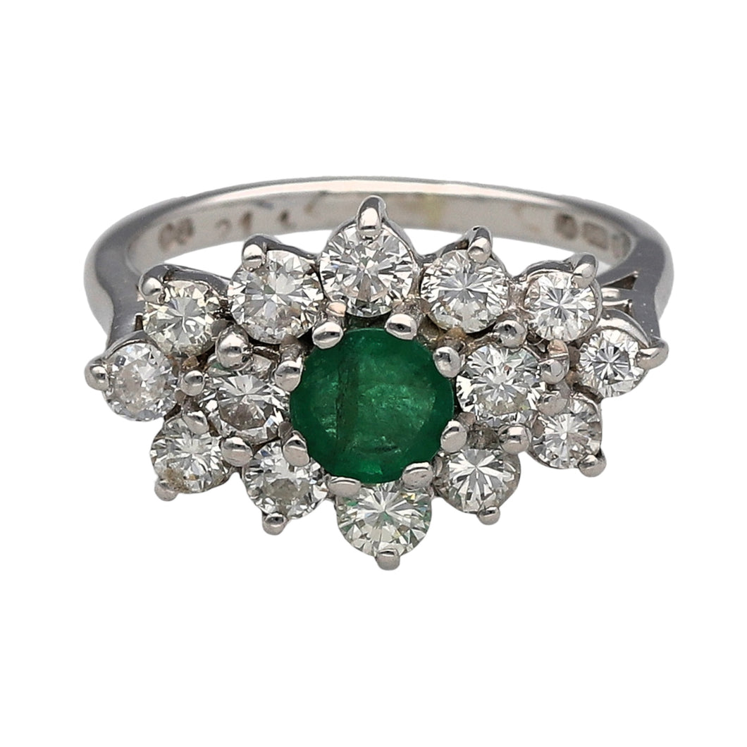 18ct White Gold Diamond & Emerald Set Cluster Ring