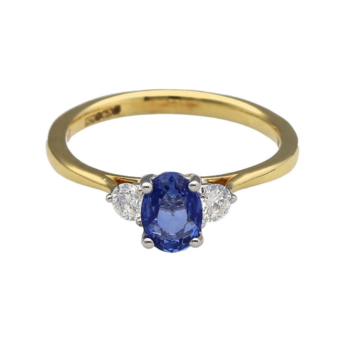 New 18ct Gold Diamond & Sapphire Trilogy Ring