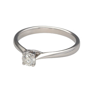 Preowned 18ct White Gold & Diamond Set Solitaire Ring in size O with the weight 2.70 grams. The brilliant cut diamond is approximately 25pt with approximate clarity Si and colour K - M