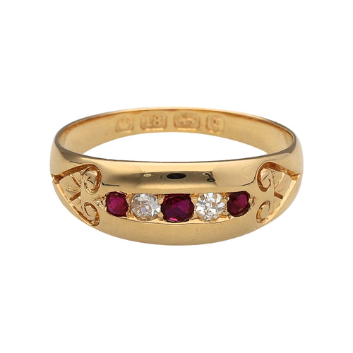 18ct Gold Diamond & Ruby Set Antique Ring