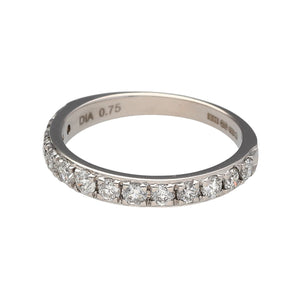 Preowned 18ct White Gold & Diamond Set Band Ring in size O with the weight 3 grams. The band is 3mm wide at the front and the ring contains approximately 75pt of diamond content
