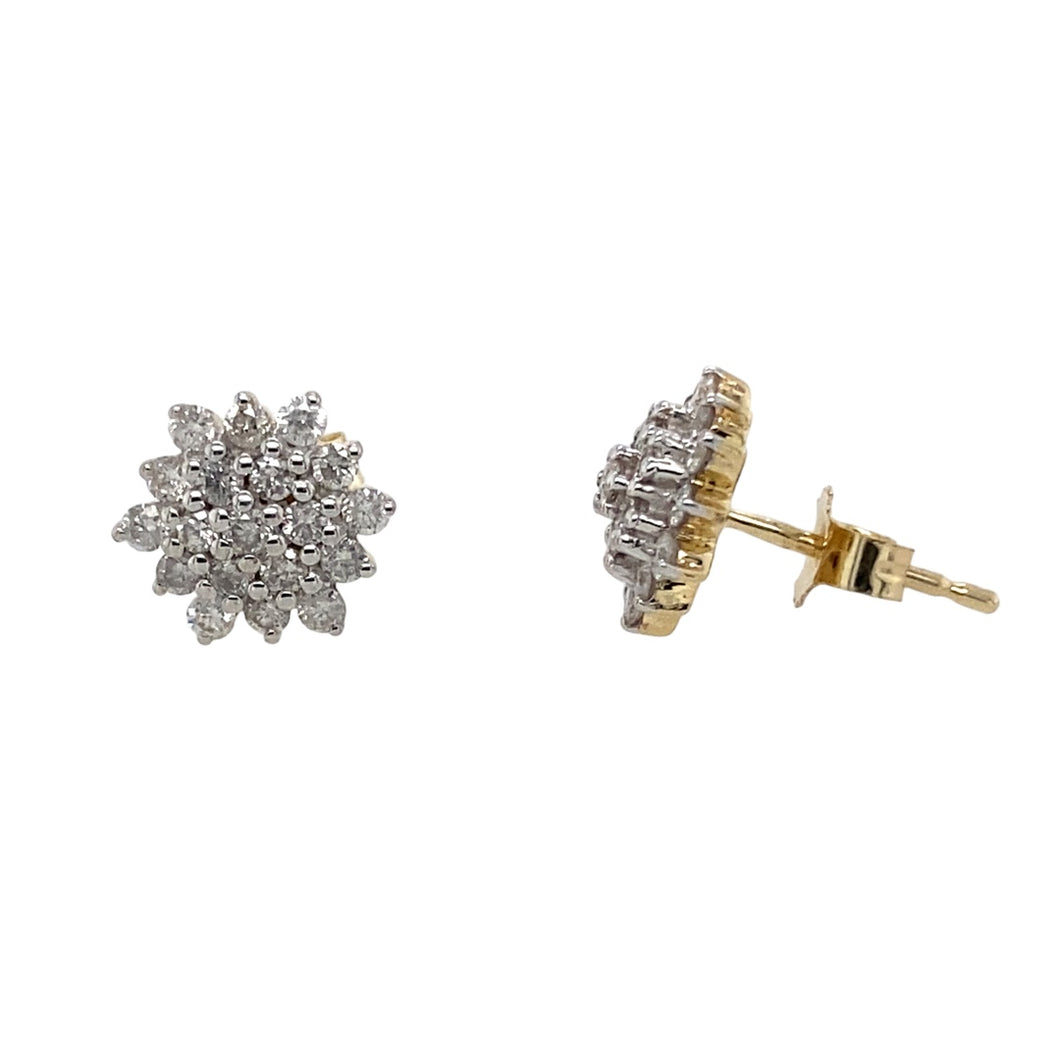 9ct Gold & Diamond Set Cluster Stud Earrings