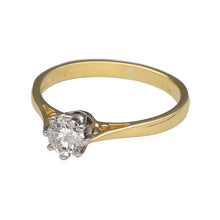 Load image into Gallery viewer, Preowned 18ct Yellow and White Gold &amp; Diamond Set Solitaire Ring in size L with the weight 2.40 grams. The brilliant cut diamond is approximately 36pt with approximate clarity i2 and colour K - M
