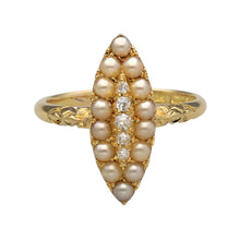 Load image into Gallery viewer, 18ct Gold Diamond &amp; Seed Pearl Set Navette Style Ring
