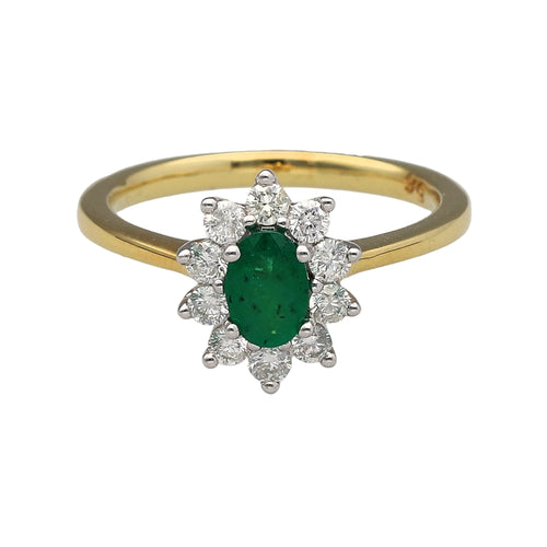 New 18ct Gold Diamond & Emerald Cluster Ring