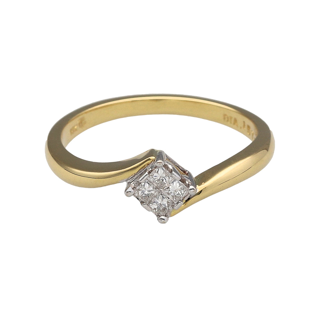 18ct Gold & Diamond Princess Cut Illusion Twist Solitaire Ring