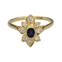 Load image into Gallery viewer, 18ct Gold Diamond &amp; Sapphire Set Cluster Flower Ring
