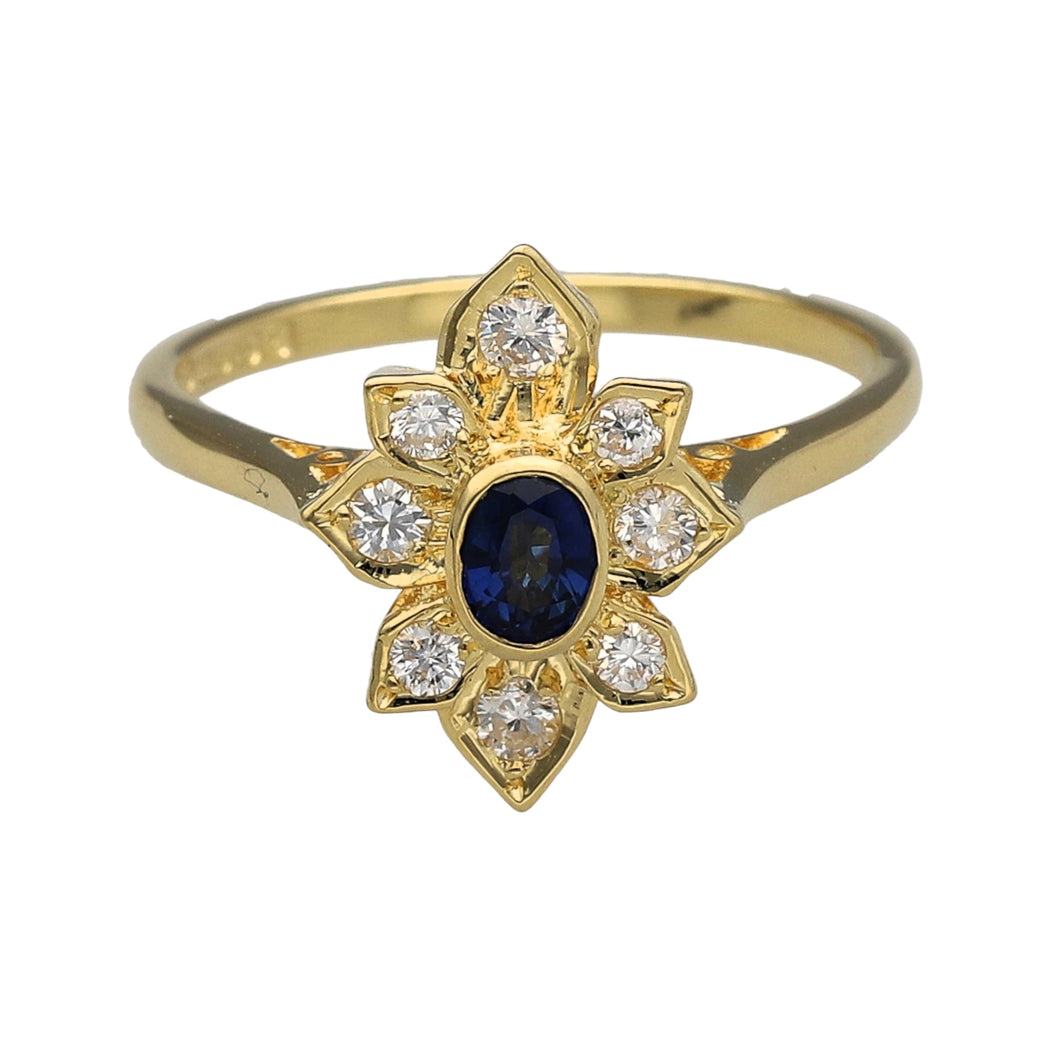 18ct Gold Diamond & Sapphire Set Cluster Flower Ring