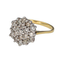 Load image into Gallery viewer, Preowned 18ct Yellow and White Gold &amp; Diamond Set Cluster Ring in size L with the weight 3.90 grams. There is approximately 57pt - 76pt of diamond content at approximate colour M - R
