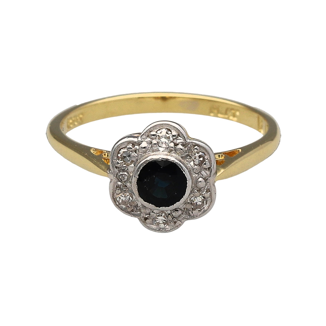 18ct Gold & Platinum Diamond Sapphire Set Flower Ring