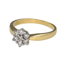 Load image into Gallery viewer, Preowned 18ct Yellow and White Gold &amp; Diamond Set Flower Cluster Ring in size N with the weight 3.80 grams. There is approximately 33pt of diamond content at approximate clarity Si2 - i1
