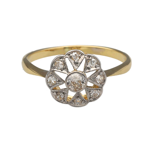 18ct Gold & Diamond Set Art Deco Style Flower Ring