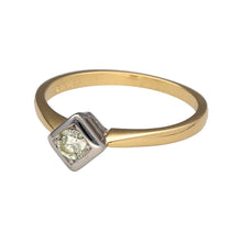 Load image into Gallery viewer, Preowned 18ct Yellow and White Gold &amp; Diamond Offset Solitaire Ring in size N with the weight 2.70 grams. The diamond is approximately 15pt 
