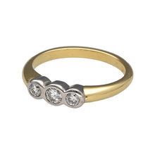 Load image into Gallery viewer, Preowned 18ct Yellow and White Gold &amp; Diamond Rubover Set Trilogy Ring in size P with the weight 5.40 grams. There is approximately 44pt of diamond content in total
