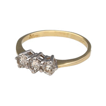 Load image into Gallery viewer, Preowned 9ct Yellow and White Gold &amp; Diamond Set Trilogy Ring in size M with the weight 1.70 grams. There is approximately 50pt of diamond content in total with approximate clarity i1 and colour K - M
