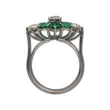 Load image into Gallery viewer, 18ct White Gold Diamond &amp; Emerald Set Flower Cluster Ring
