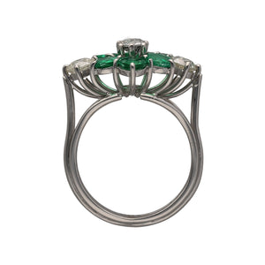 18ct White Gold Diamond & Emerald Set Flower Cluster Ring